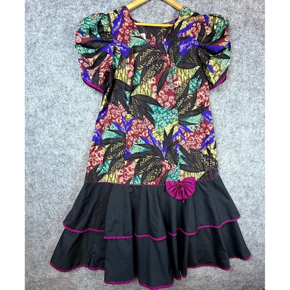 Vintage RM Dress Womens Large 80s 90s Party Drop Waist Ruffle Artsy Maximalist